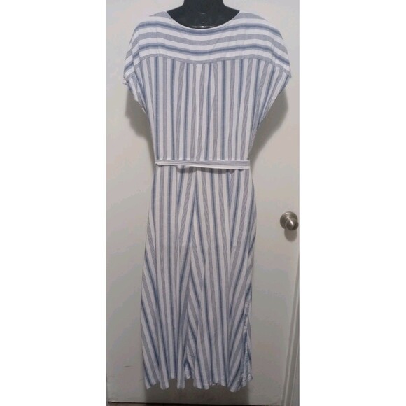 Croft & Barrow Fit & Flare Maxi Dress V-neck Pockets Belted Blue White Striped L - Picture 7 of 8
